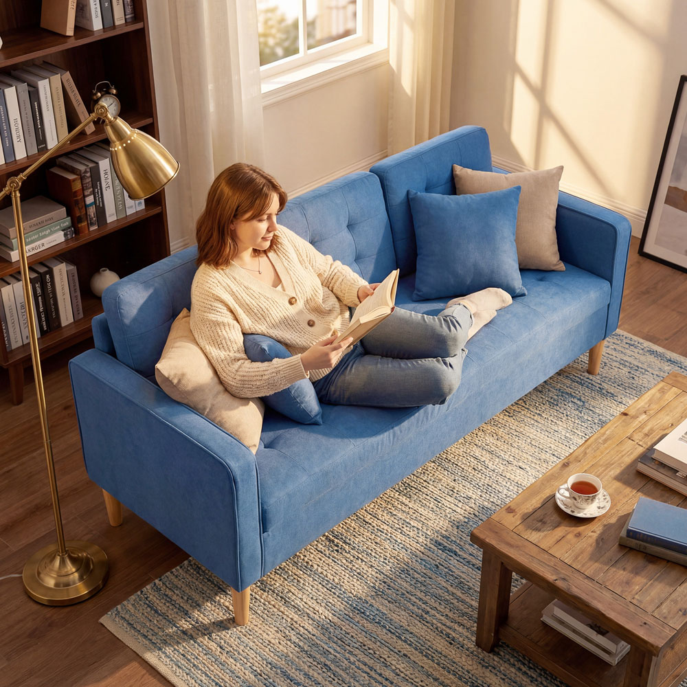 Portland 3 Seater Blue Snow Flannel Sofa with Storage Image 6
