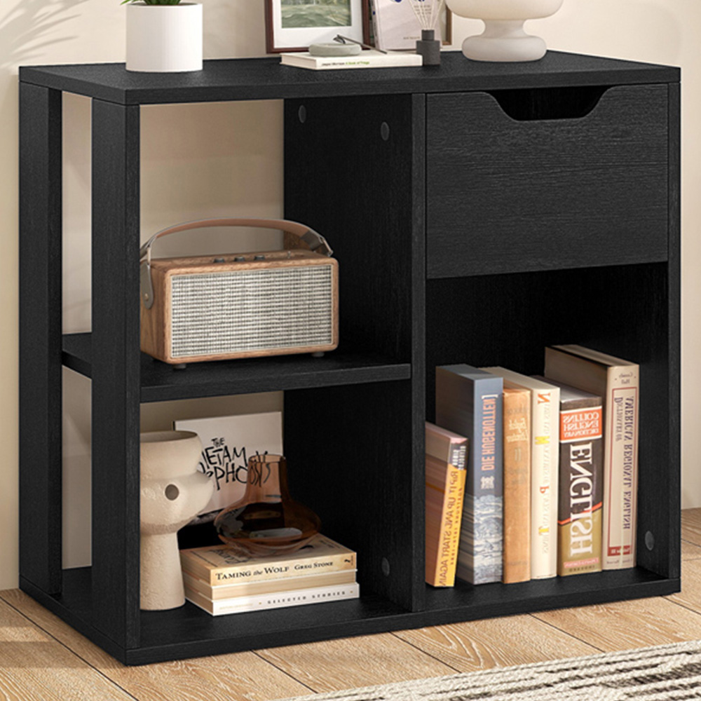 Costway Single Drawer 3 Shelf Black Wooden Storage Cabinet Image 4