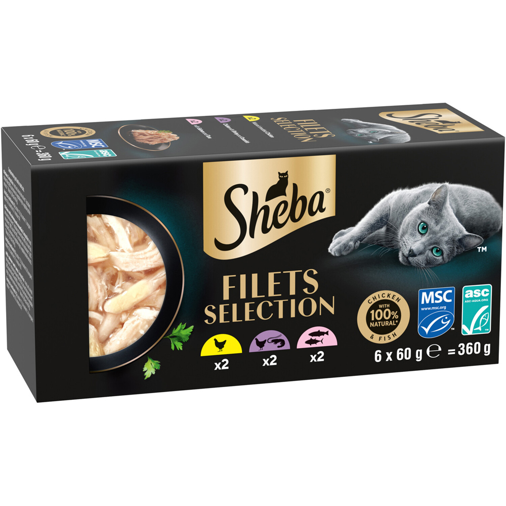 Pack of 6 Sheba Fillets Selection Cat Food Chicken, Shrimp, Salmon and Tuna Image 3