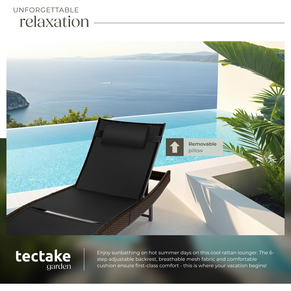 tectake Moana Mixed Brown 6 Level Sun Lounger with Removable Pillow Image 4