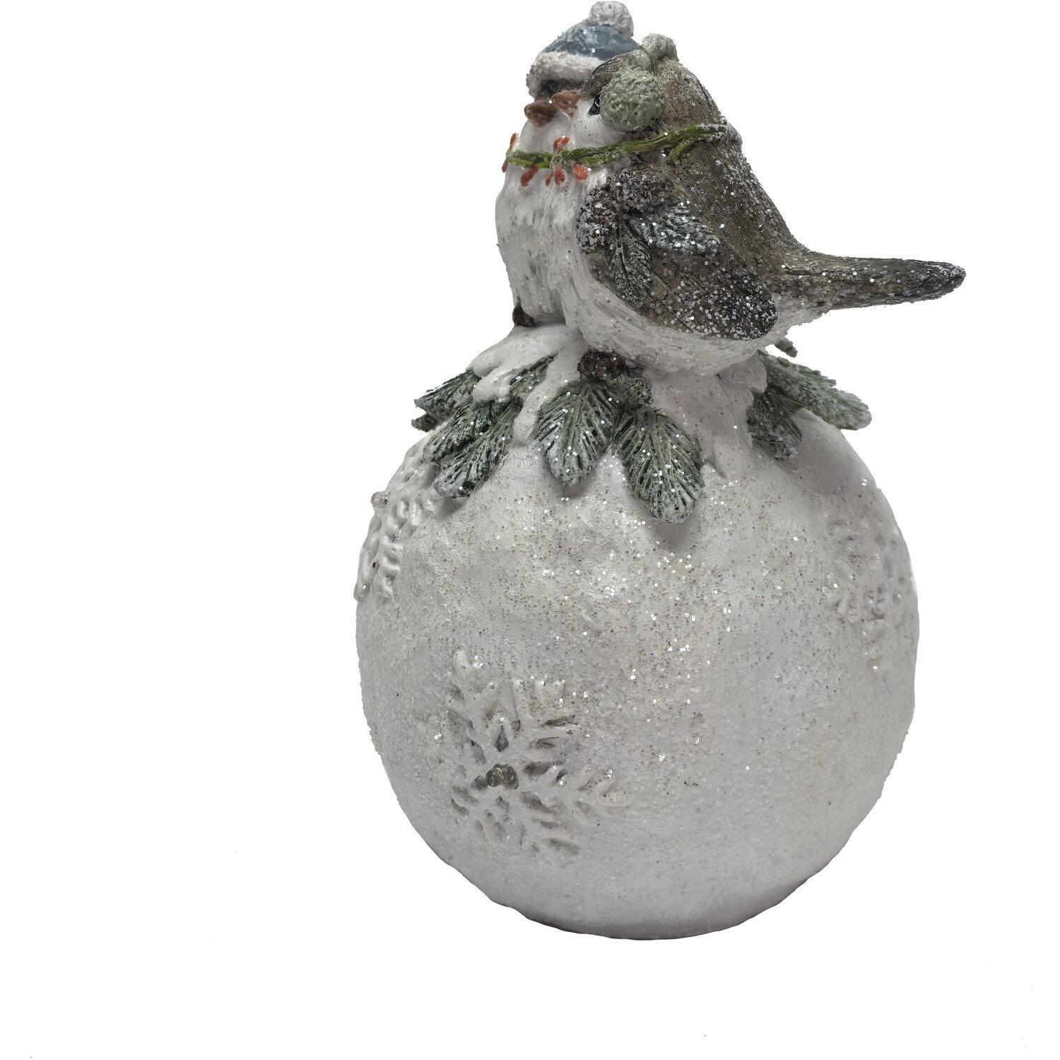 Winter Birds Sat on LED Bauble White Image 3