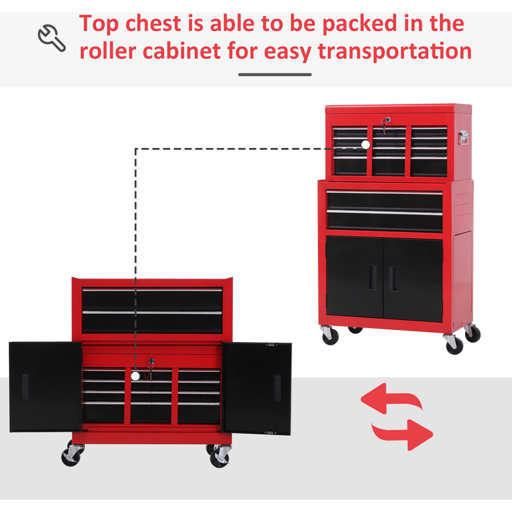 HOMCOM 6 Drawer Red Tool Chest and Cabinet Set Image 7