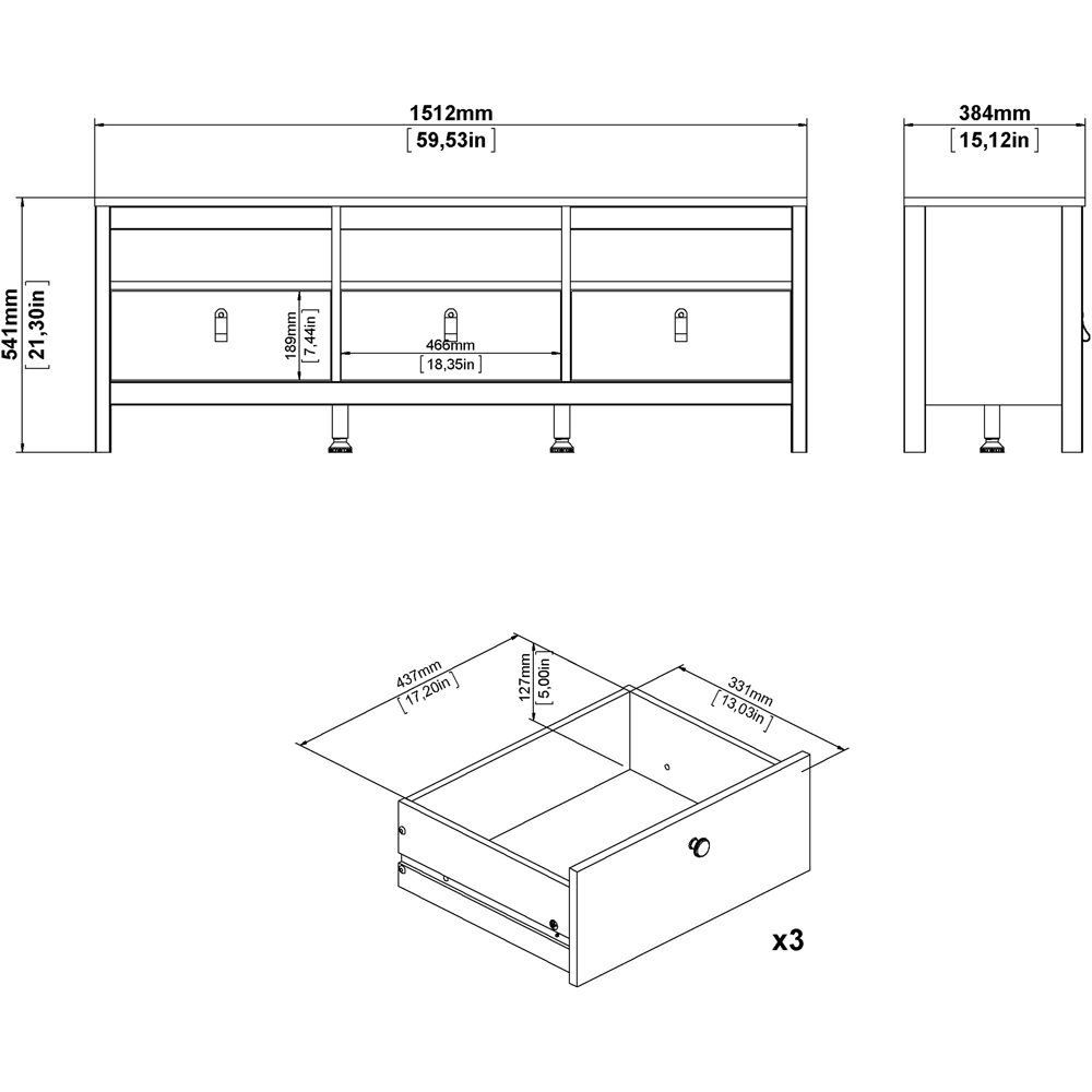Florence Madrid 3 Drawer Matt Black TV Unit Image 9