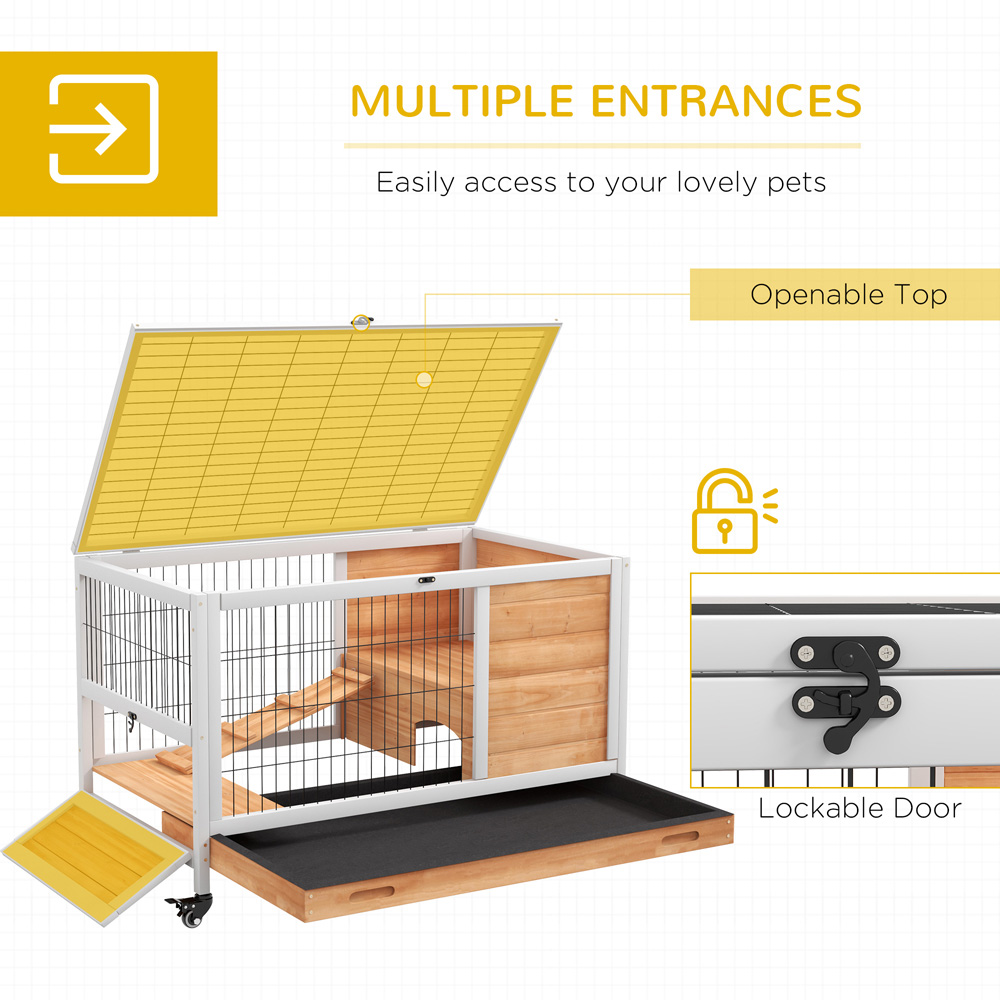 PawHut Yellow Wooden Indoor Hutch with Wheels Image 5