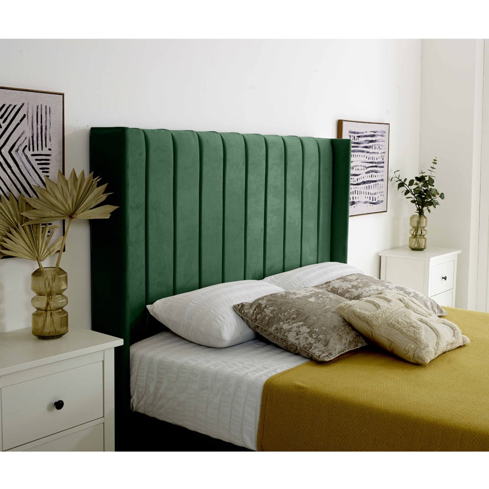 Eleganza Majestique Single Green Plush Velvet Bed Frame Image 2