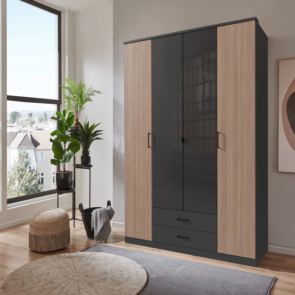 TJ'S Fulda 4 Door 2 Drawer Matt Acacia Effect Wardrobe Image 4
