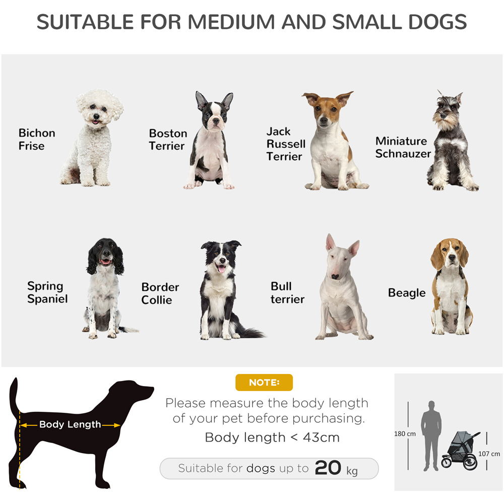 PawHut 3 Wheel Foldable Pet Stroller Grey Image 6