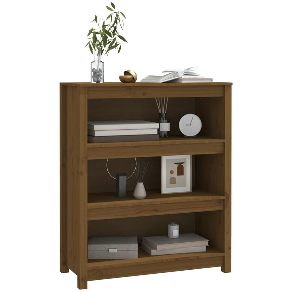 vidaXL 3 Shelf Honey Brown Solid Pine Wood Bookcase Image 4