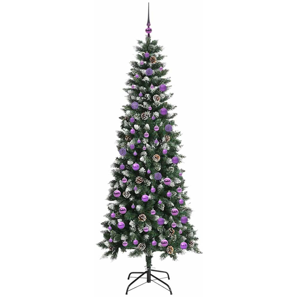 vidaXL Pre-Lit Lilac Baubles Green Artificial Snow Tipped Christmas Tree 7ft Image 4