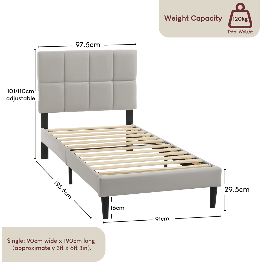 VIDA DESIGNS Velmora Single Beige Linen Fabric Bed Image 9