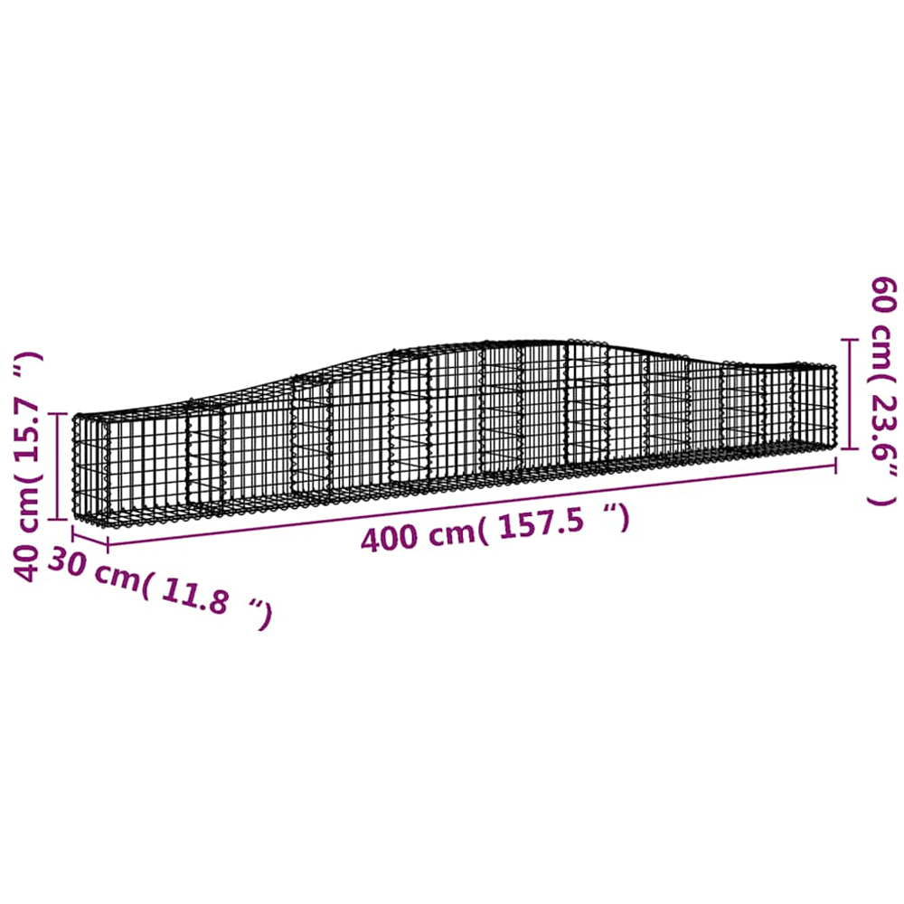 vidaXL Silver Galvanised Iron Arched Gabion Basket 400 x 30 x 40/60cm Image 4