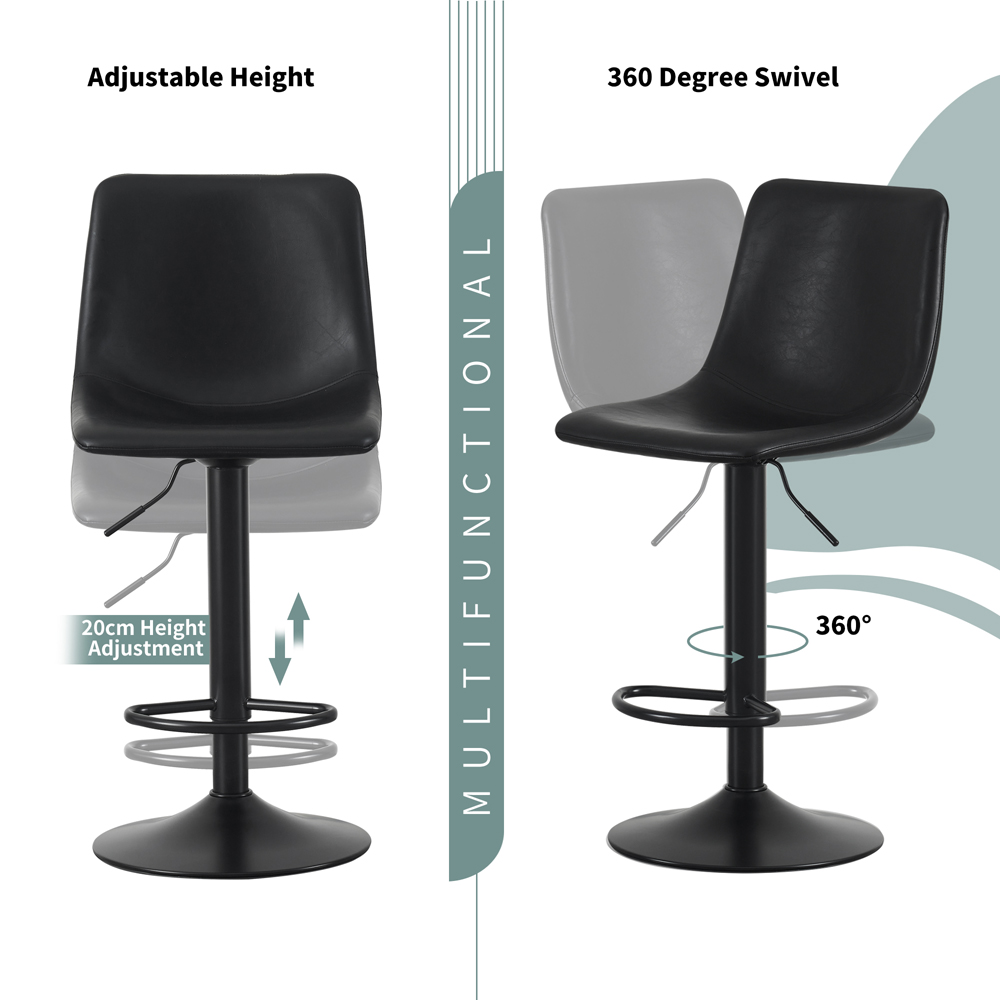 Stefan Black Height Adjustable Bar Stool with Footrest Set of 2 Image 4