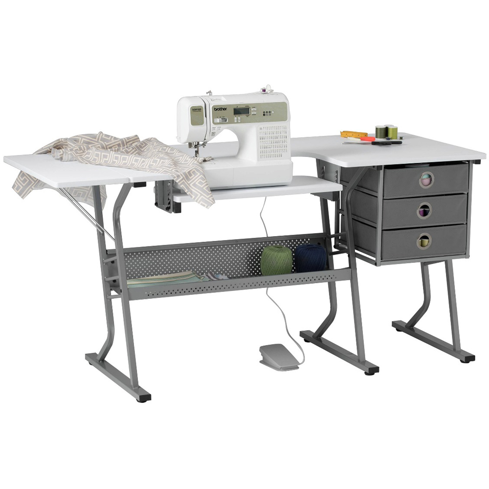 Sewing Online Eclipse 13376 3 Drawer Single Shelf Grey White Ultra Sewing Machine and Hobby Table Image 4