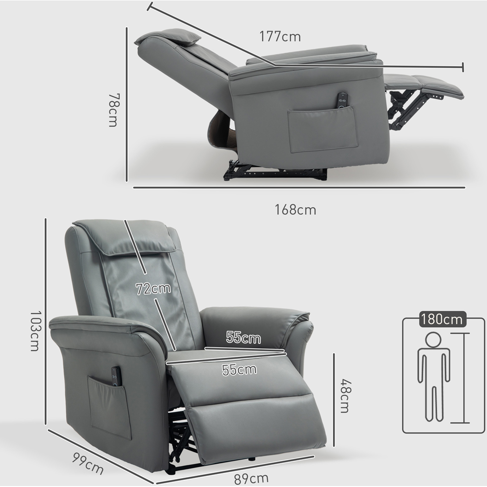 HOMCOM Grey Leather 3D Kneading Massage Recliner Armchair with Headrest Image 8