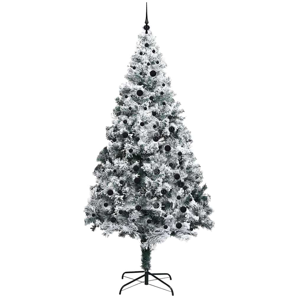 vidaXL Pre-Lit Black Baubles White Artificial Christmas Tree 8ft Image 4