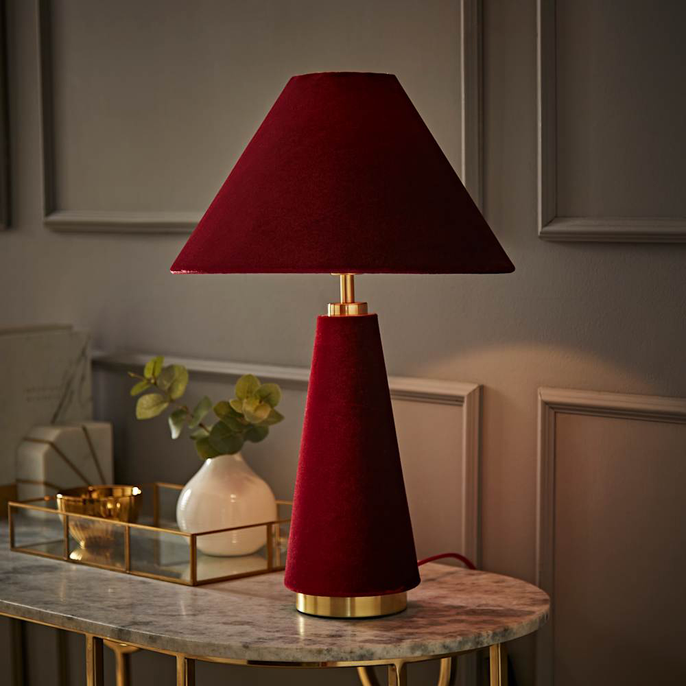 ValueLights Martha Conical Burgundy Velvet Table Lamp and Bulb Image 6