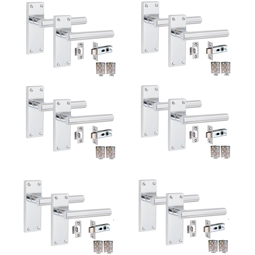 Golden Grace Polished Chrome Victorian Straight T-Bar Latch Door Handle Set 6 Pack 120 x 40mm Image 1