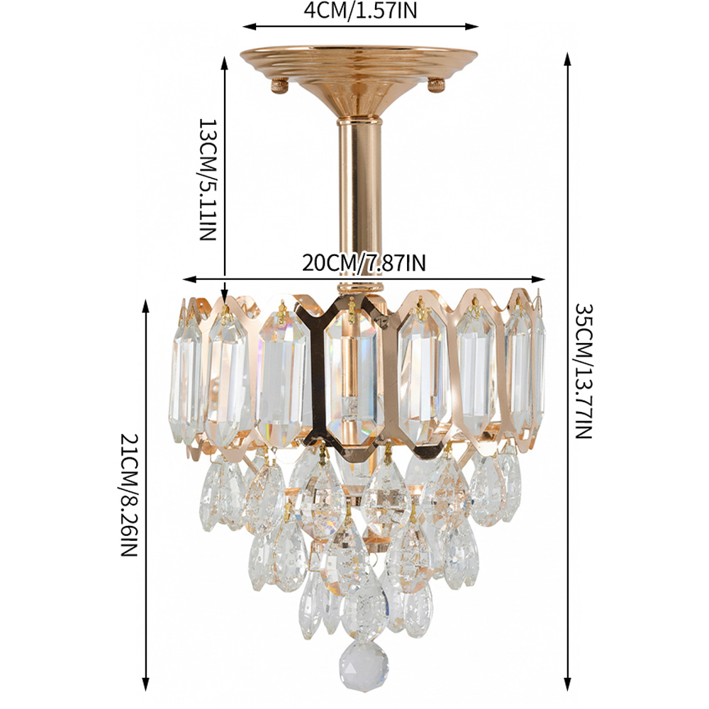 Living and Home Gold Iron Crystal E14 Pendant Light Image 8