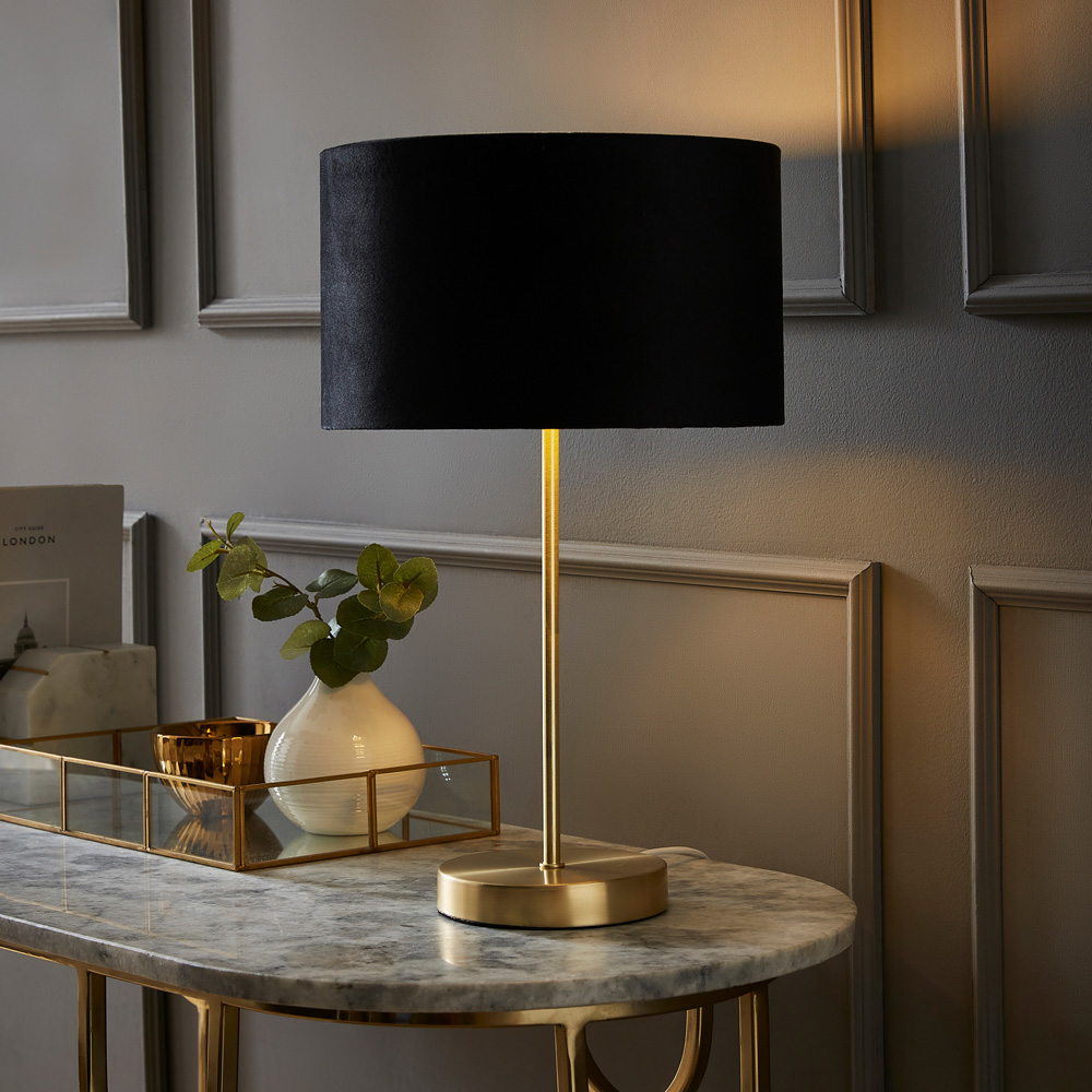 ValueLights Charlie Metallic and Black Velvet Shade Gold Table Lamp and Bulb Image 2