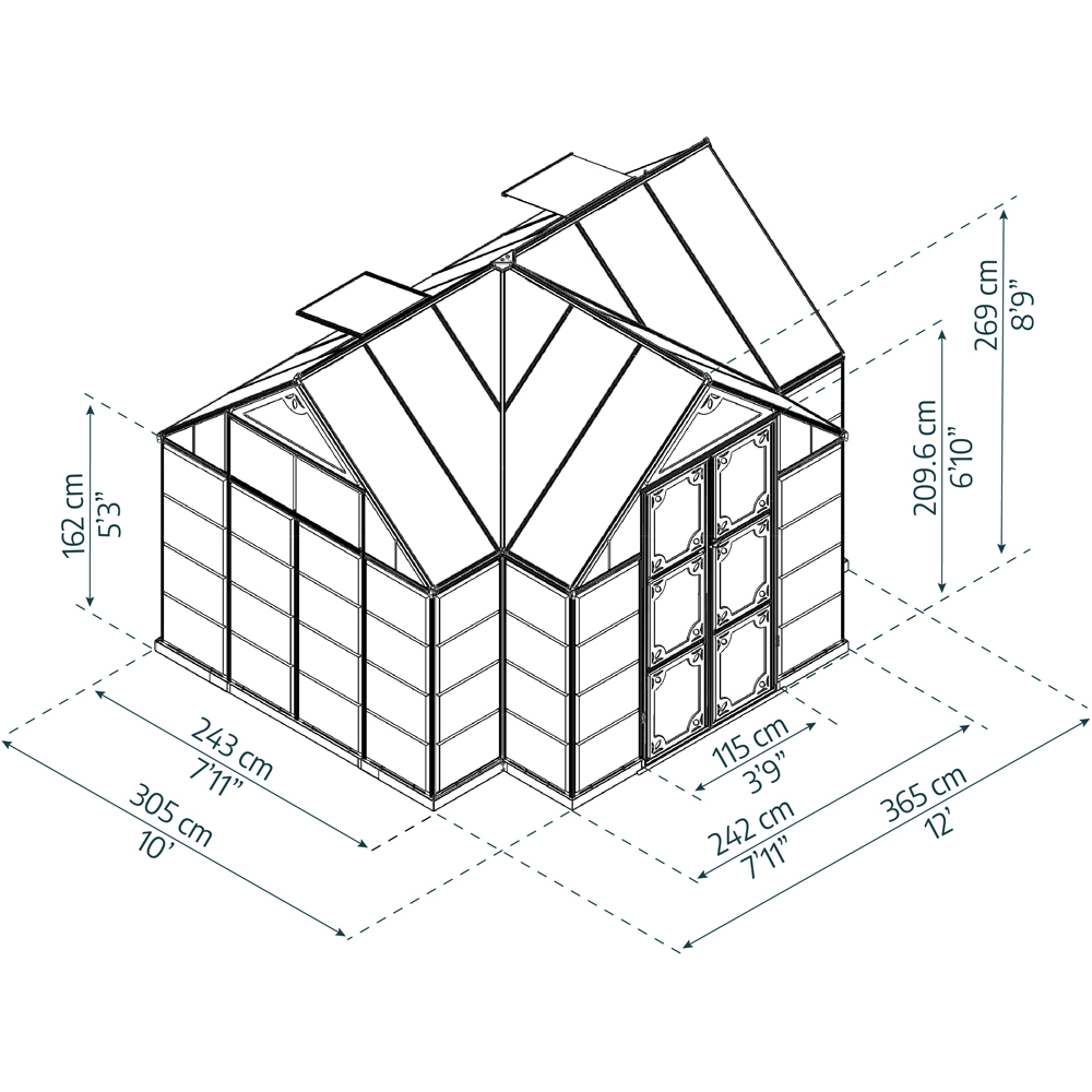 Palram Canopia Victory Orangery Grey Aluminium Polycarbonate 10 x 12ft Greenhouse Image 5
