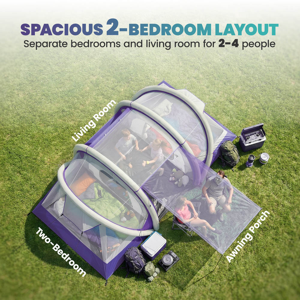 Outsunny 2-4 Person Waterproof Inflatable Camping Tent Purple Image 5