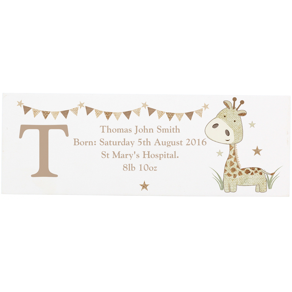 Personalised Memento Hessian Giraffe Wooden Mantel Decoration Image 1