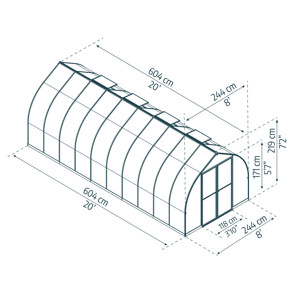 Palram Canopia Bella Silver Polycarbonate 8 x 20ft Greenhouse Image 5