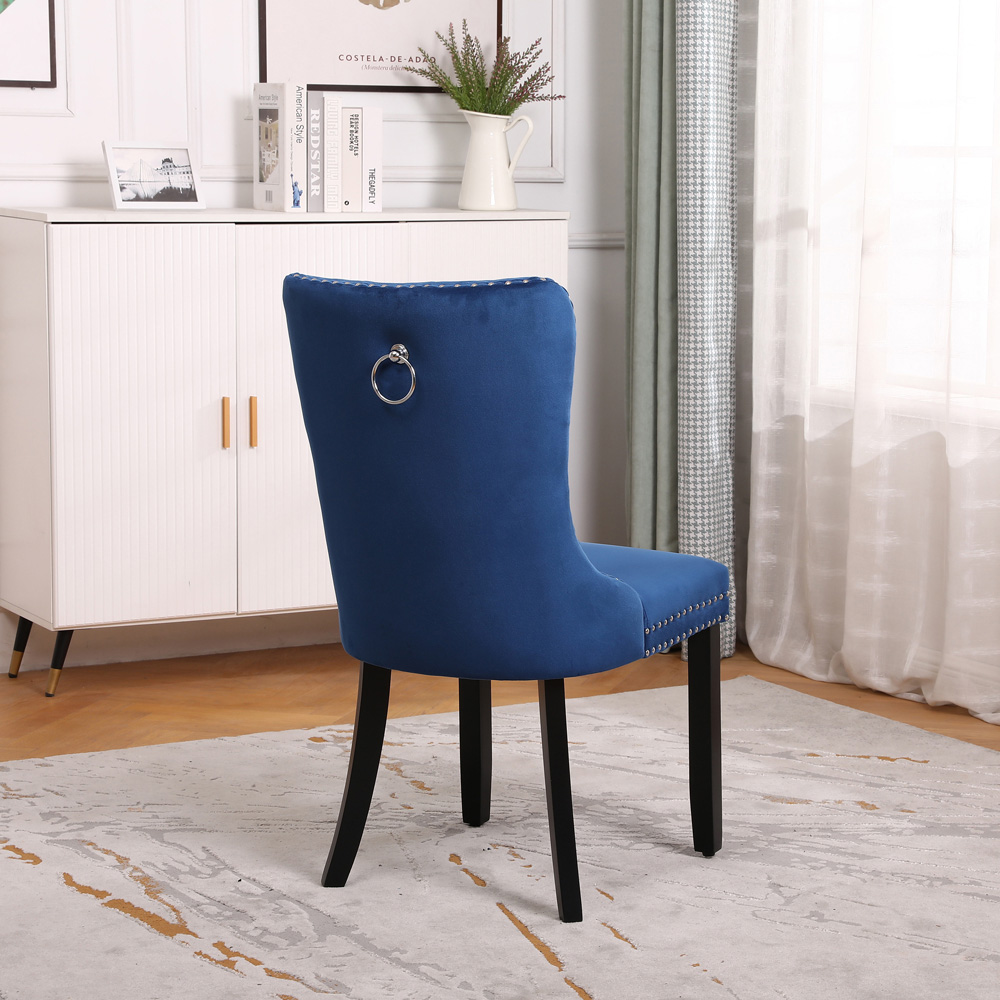 Neo Set of 2 Blue Studded Velvet Dining Chair Image 3