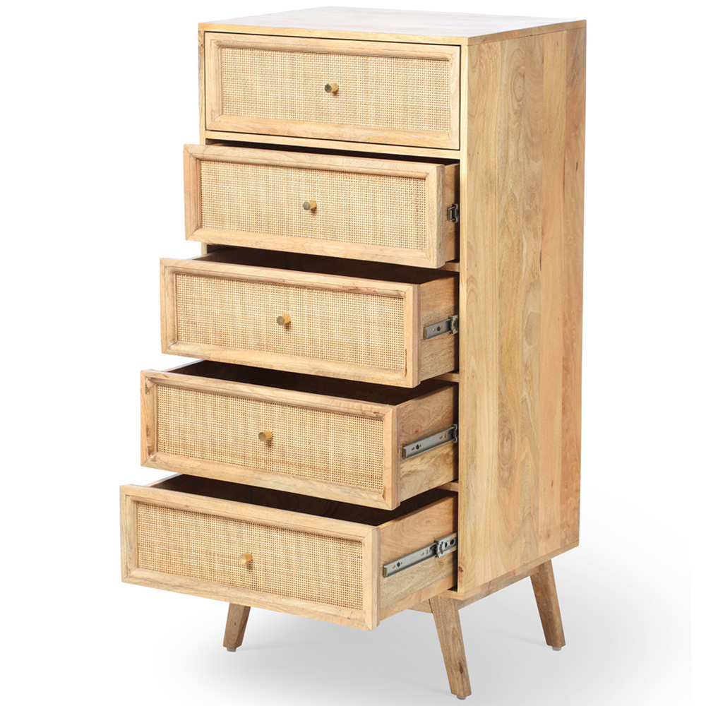 Desser Venice 5 Drawer Tall Natural Rattan and Mango Wood Chest of Drawers Image 3