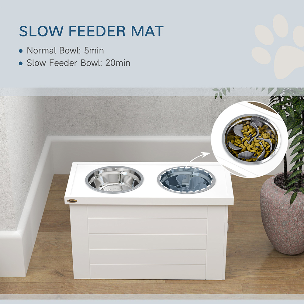 PawHut Semi Auto Dispenser Raised Dog Bowls with Slow Feeder Mat Image 4