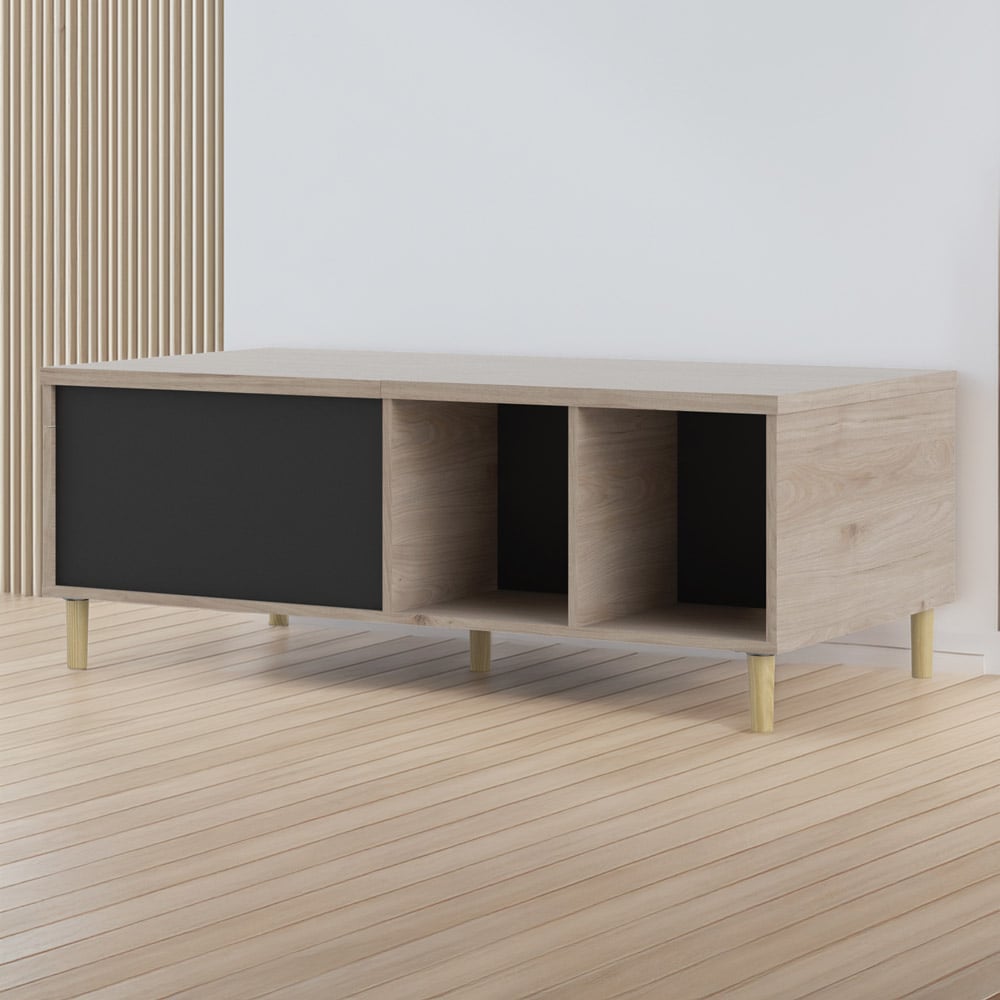 Florence Rome Jackson Hickory Oak and Matt Black Sliding Top Coffee Table Image 1