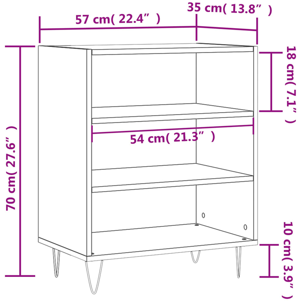 vidaXL 3 Shelf High Gloss White Sideboard Image 9