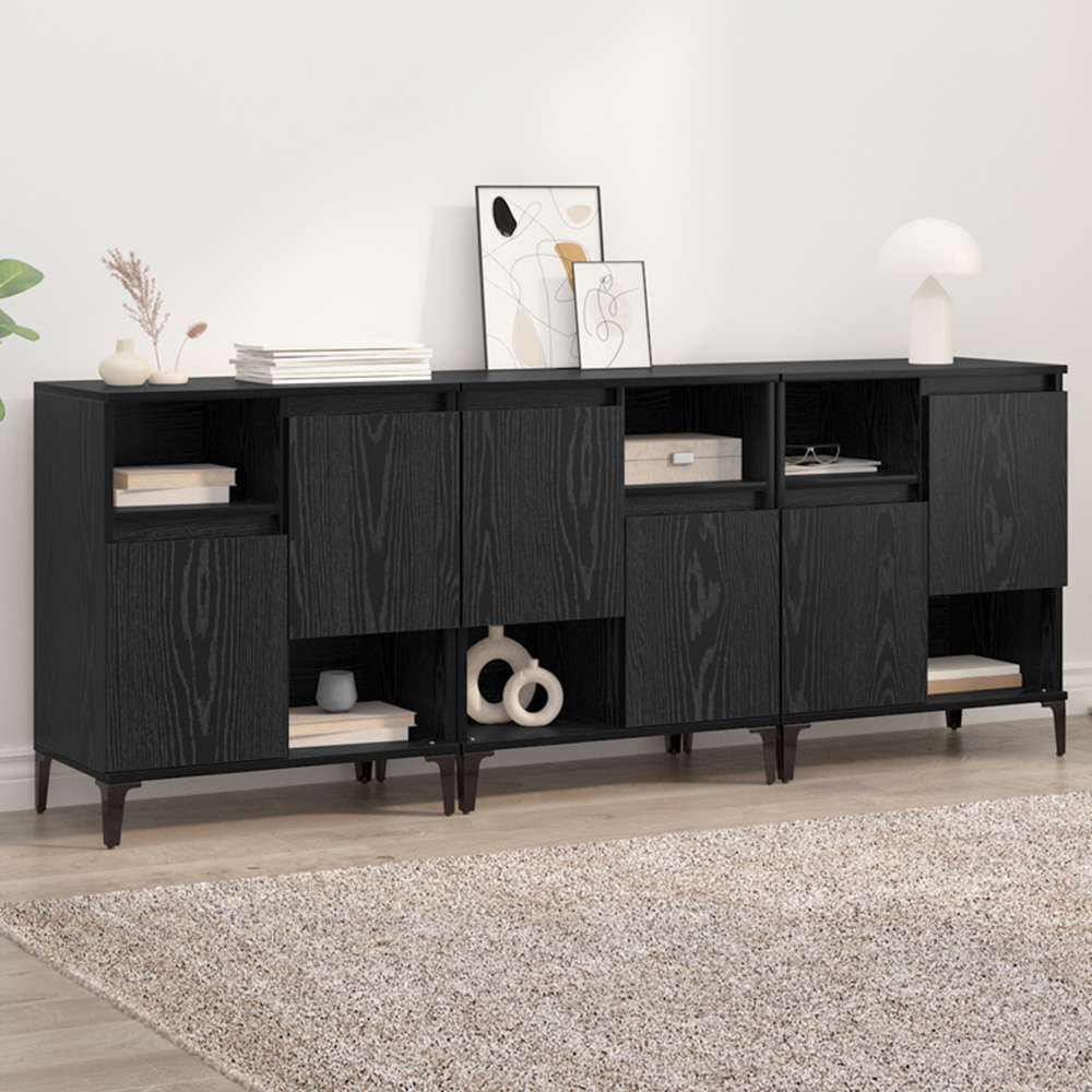 vidaXL 2 Door 2 Shelf Black Compact Sideboard Set of 3 Image 1