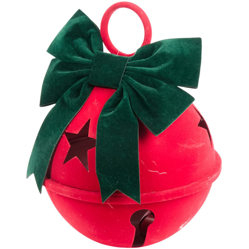 Flocked Velvet Bow Bell Decoration Image 3