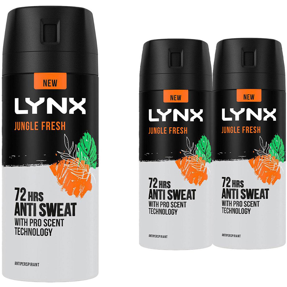 Lynx Jungle Fresh 72 HRS Anti-Sweat Anti-Perspirant Body Spray 150ml 3 Pack Image 1