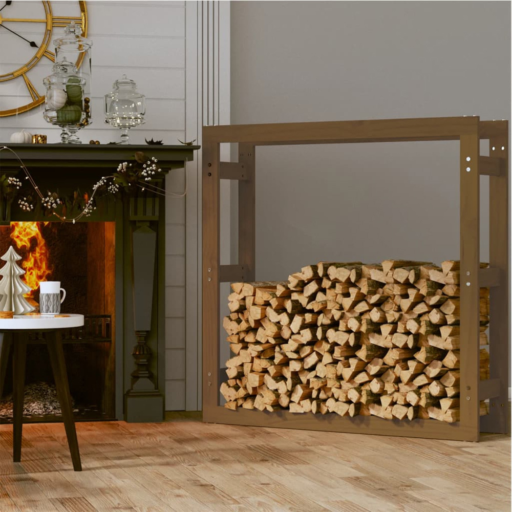 vidaXL Honey Brown Pine Wood Firewood Log Holder 100 x 100 x 25cm Image 2