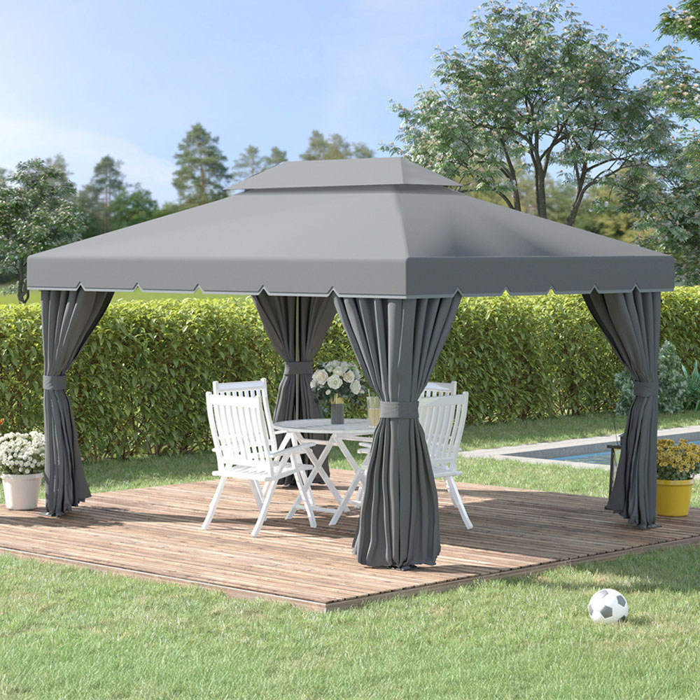 Outsunny 3 x 4m Dark Grey 2 Tier Roof Aluminium Garden Gazebo Image 1