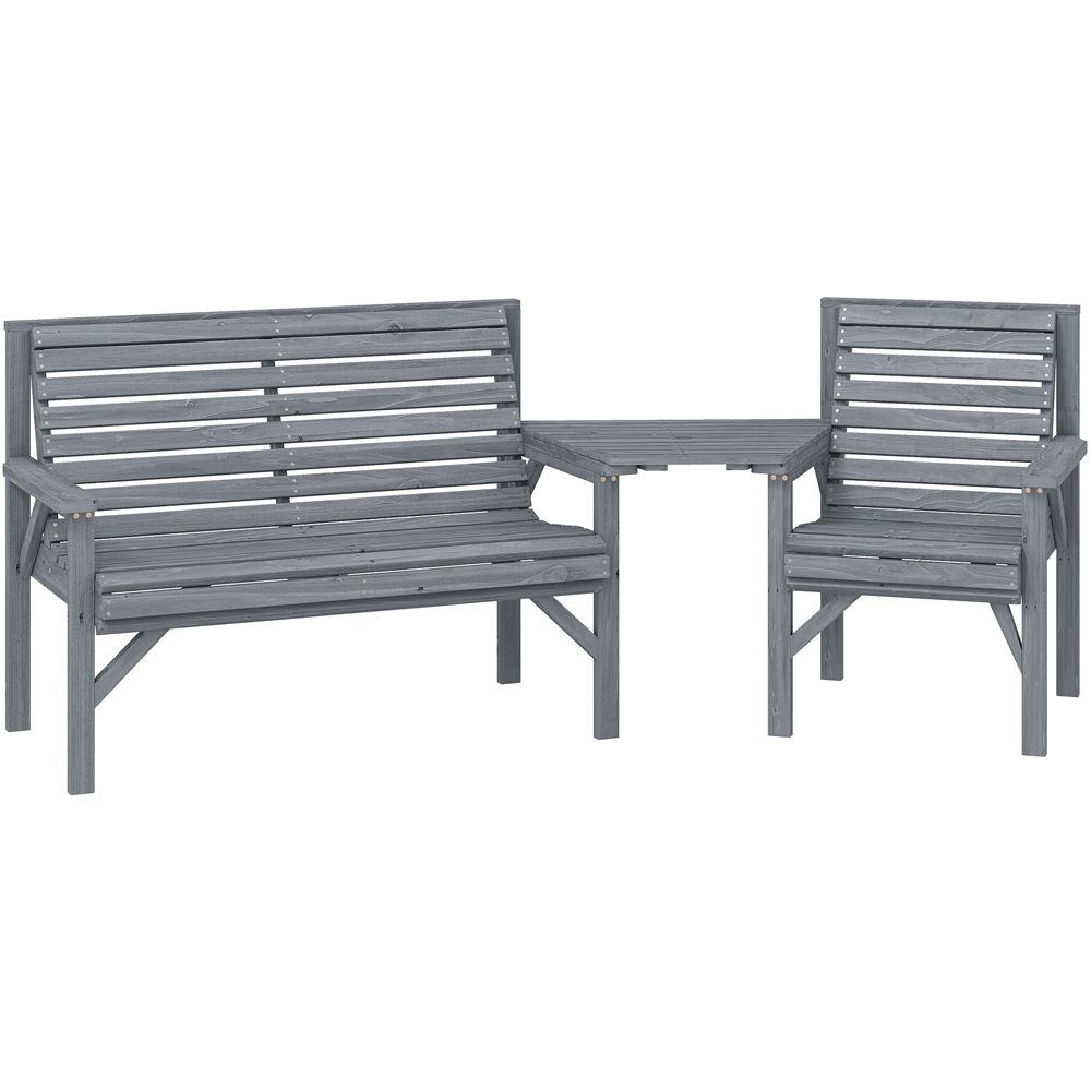 Outsunny 3 Seater Grey Wooden Detachable Table Garden Companion Set with Parasol Hole Image 2