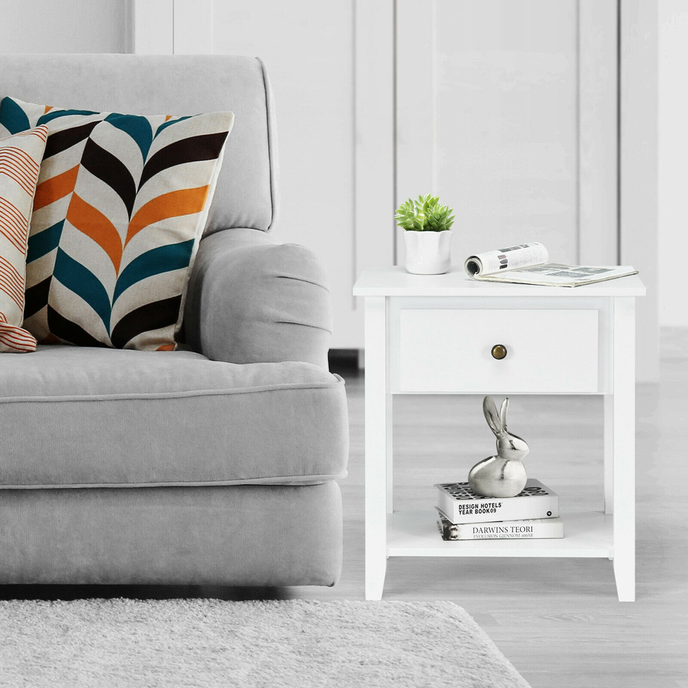 Costway Single Drawer Single Shelf White Accent Table Image 5