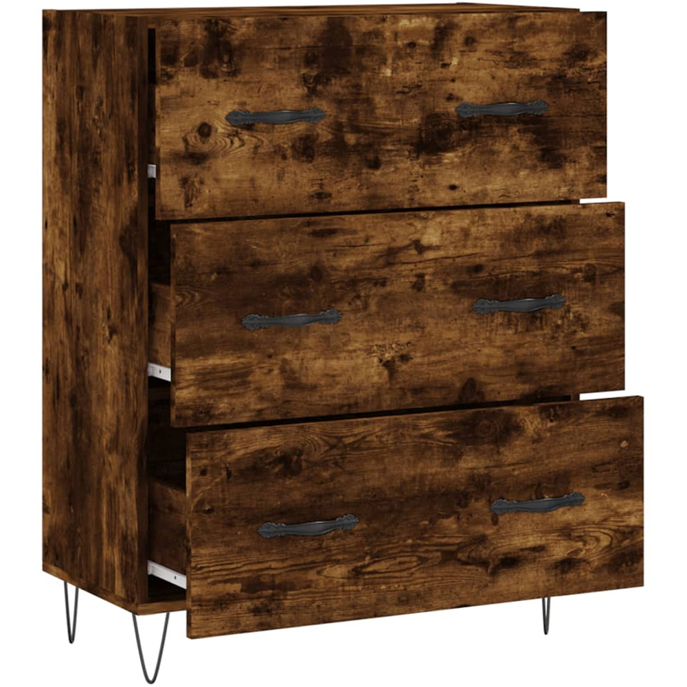 vidaXL 3 Drawer Smoked Oak Sideboard with Metal Legs Image 6