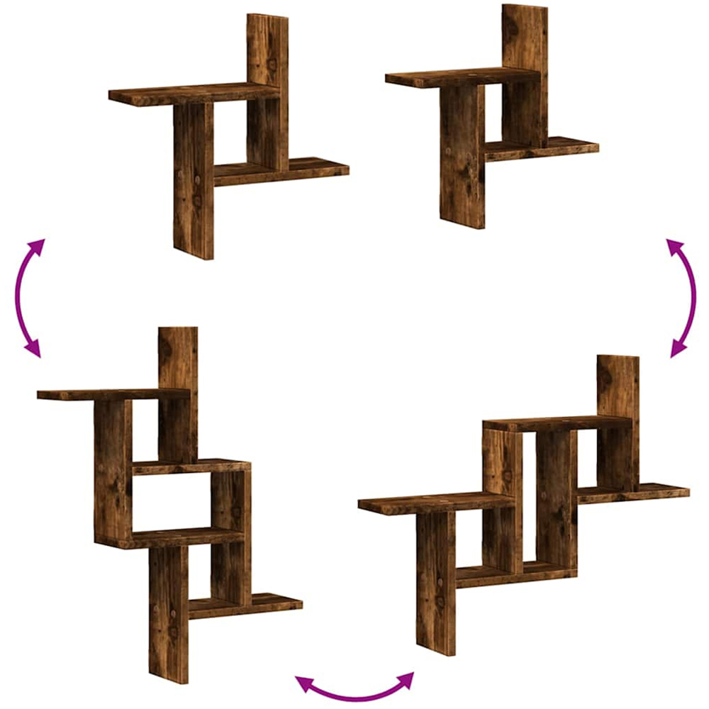 vidaXL Set of 2 3 Shelf Smoked Oak Floating Wall Shelf Image 7
