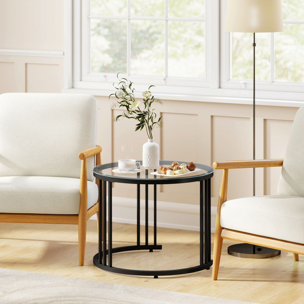 Portland Black Tempered Glass Top Round Nest of Tables Set of 2 Image 3