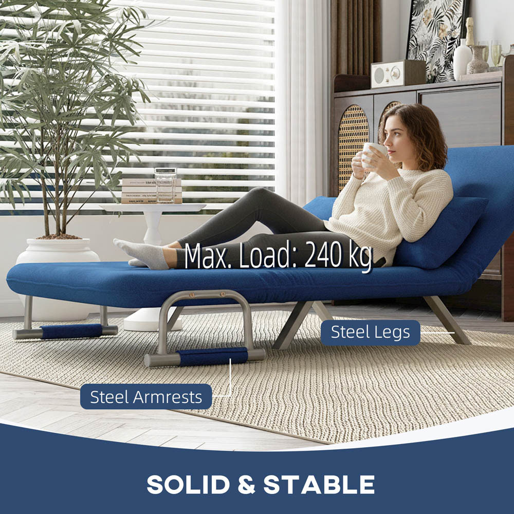 Portland 2 Seater Dark Blue Sofa Bed with Adjustable Backrest and Pillows Image 5