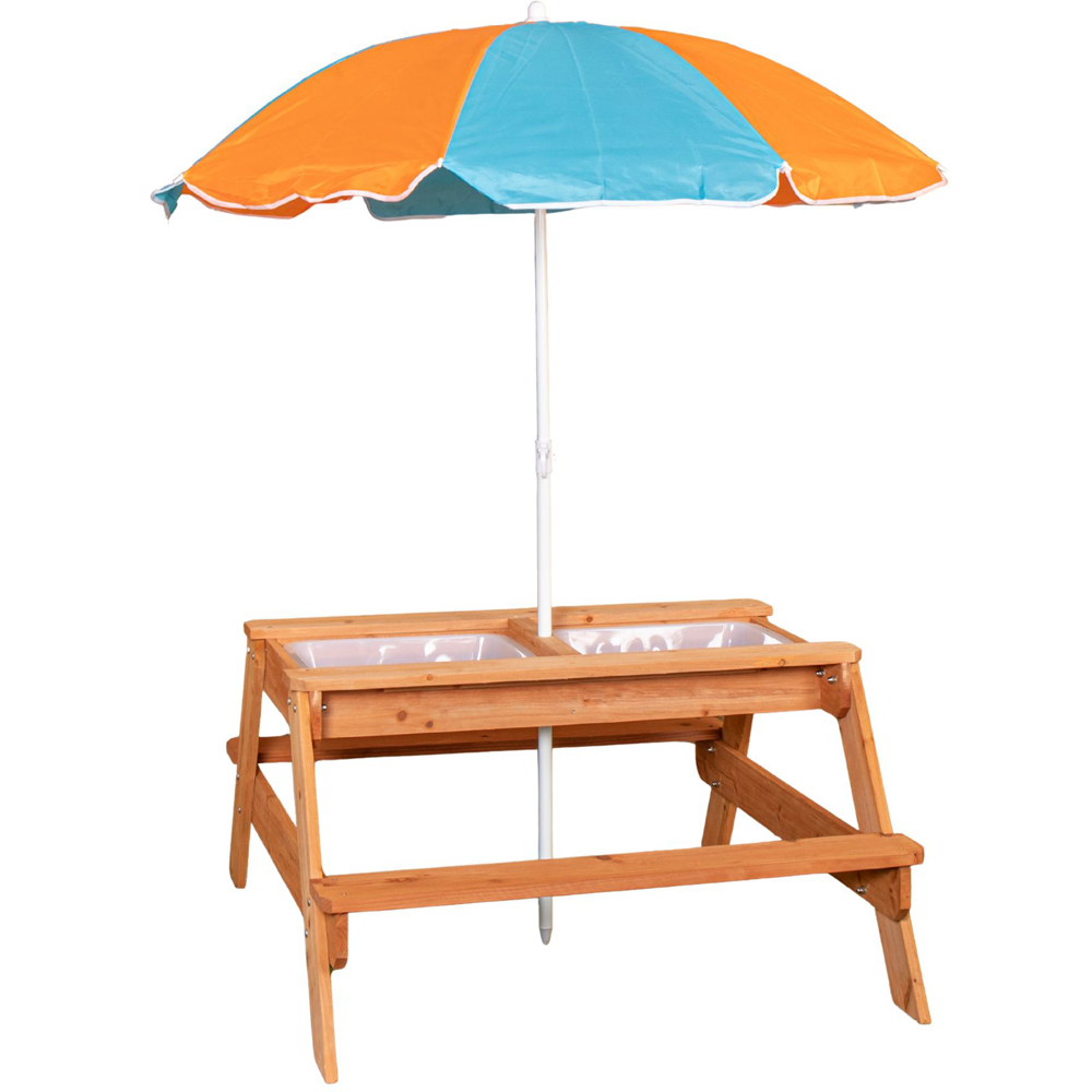 Samuel Alexander 4 Seater Kids Wooden Picnic and Activity Table with Parasol and Tray Image 2