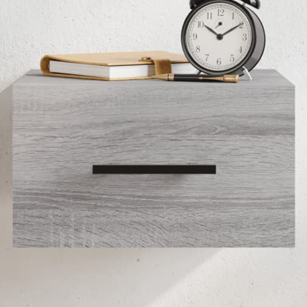 vidaXL Single Drawer Grey Sonoma Oak Wall Mounted Bedside Table Image 1