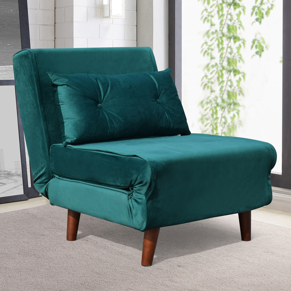 Brooklyn Small Single Green Plush Velvet Pull Out Sofa Bed Image 1