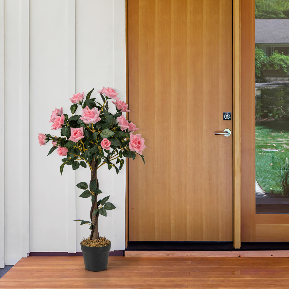 Costway Pine Rose Artificial Tree In Pot 3ft Image 4