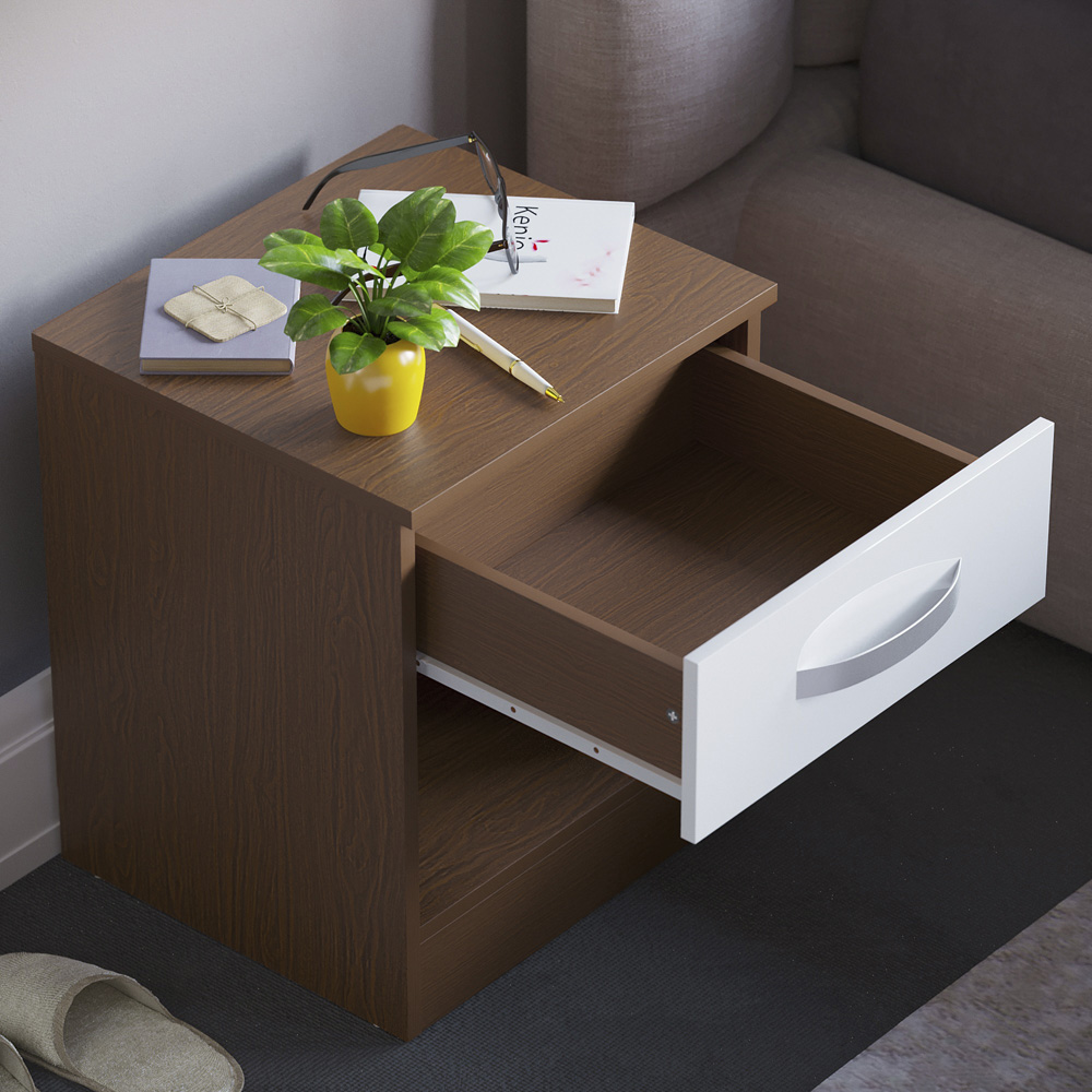 Vida Designs Hulio Single Drawer Walnut and White Bedside Table Image 5