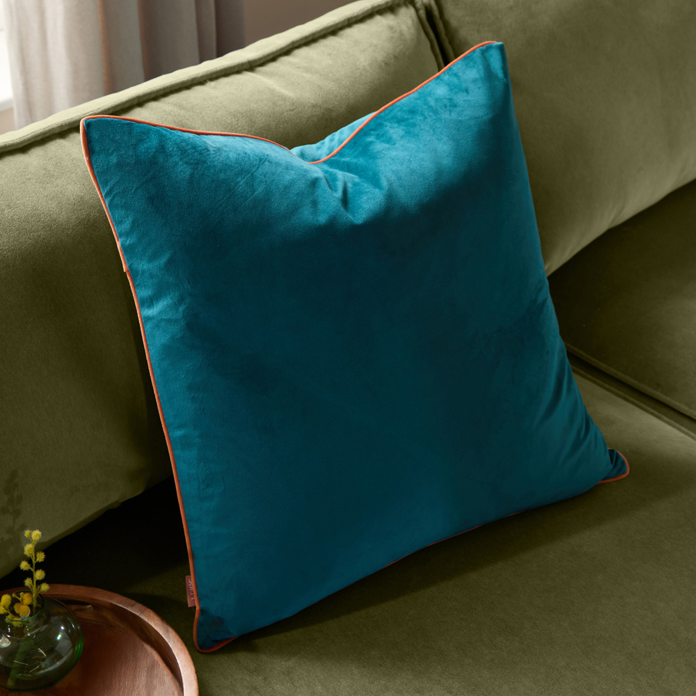 Furn Meridian Teal and Tiger Velvet Cushion 45 x 45cm Image 2