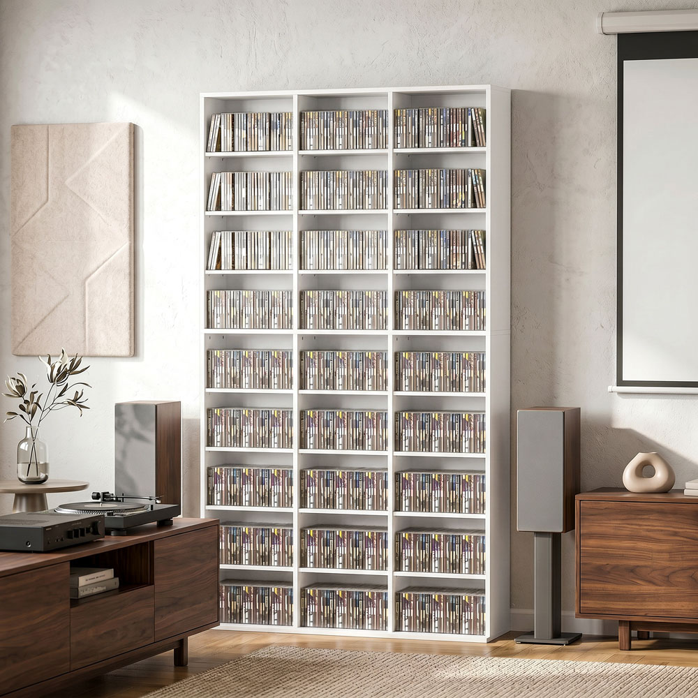 HOMCOM 27 Shelf White DVD Storage Unit Image 2